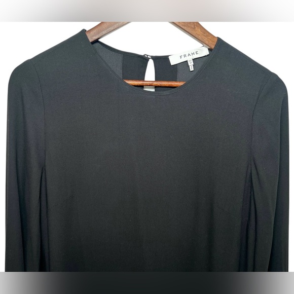 FRAME Black Shift Mini Dress XS Long Balloon Sleeve Bubble Hem LBD - Picture 4 of 8